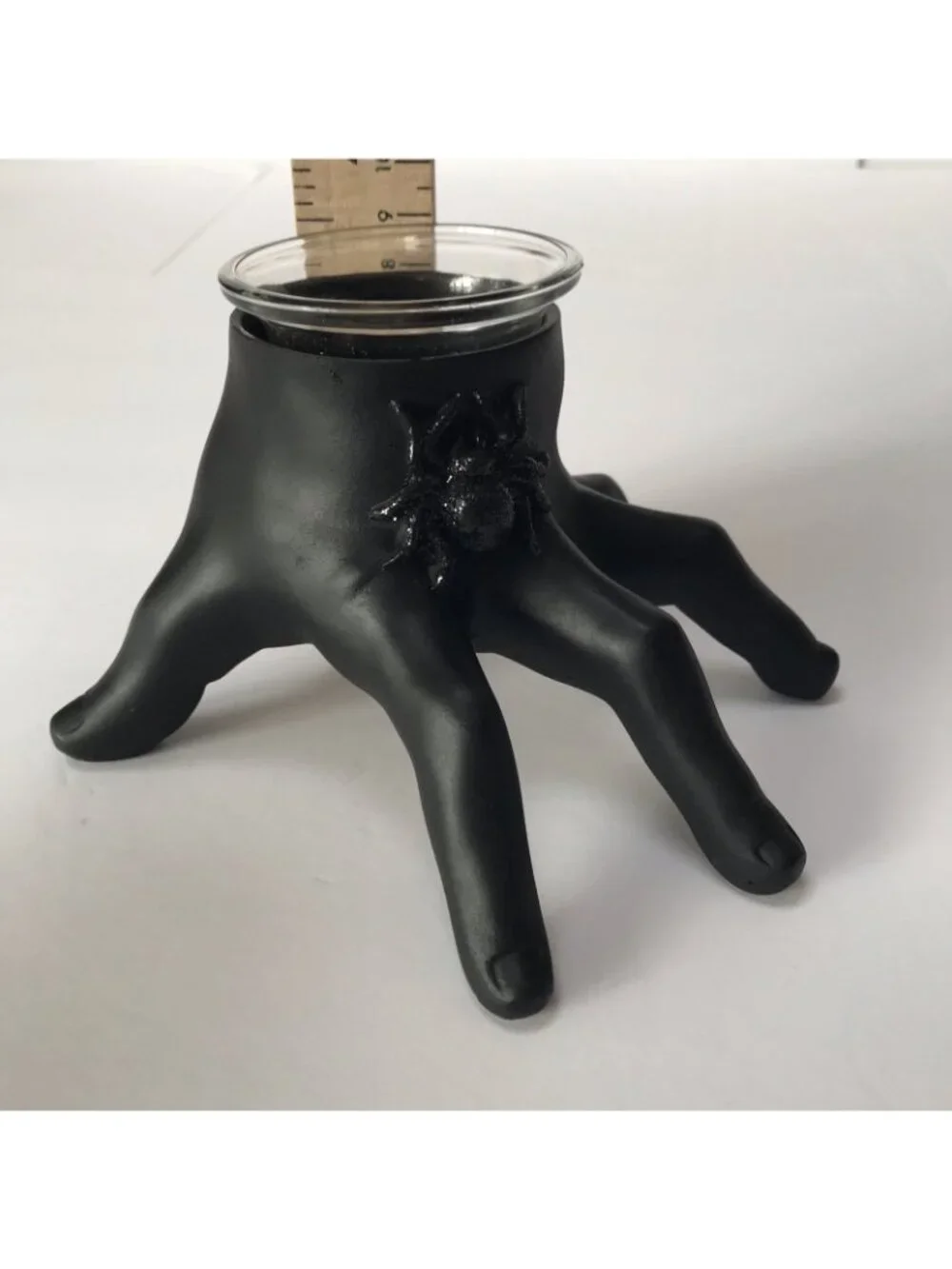 Halloween Candle Holder Spooky Black Hand Tea Light Goth Spider Witchy Decor